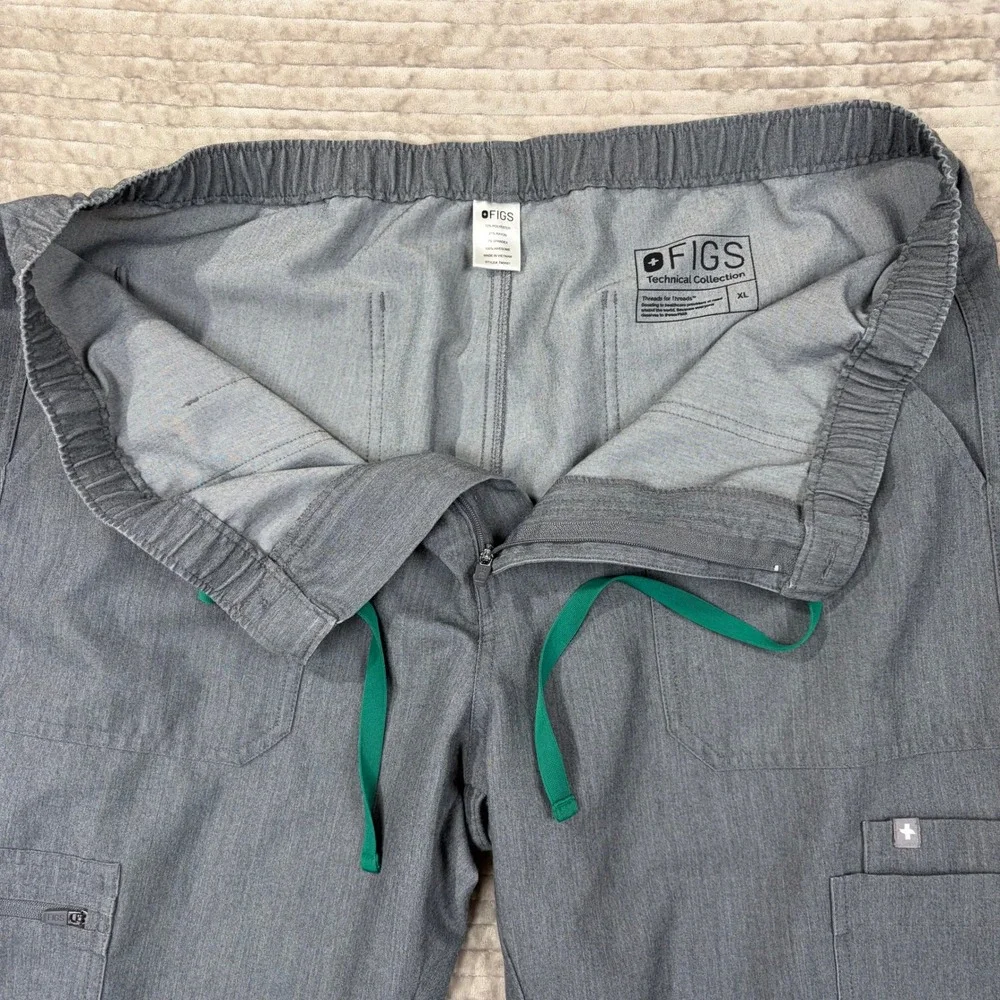 FIGS Technical Collection Scrub Pants Charcoal Grey Cargo Drawstring XL‎